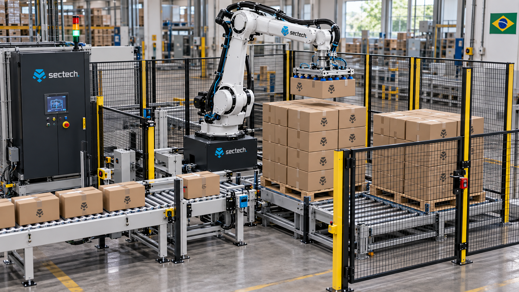 Conceito de célula de paletização robotizada Sectech