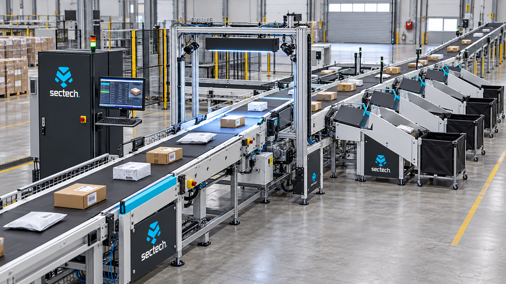 Conceito visual Sectech: Esteiras e sorters